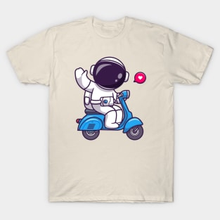 Cute Astronaut Riding Scooter Cartoon T-Shirt